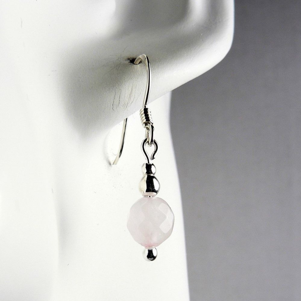 pale pink faceted Rose Quartz semi-precious stone earrings