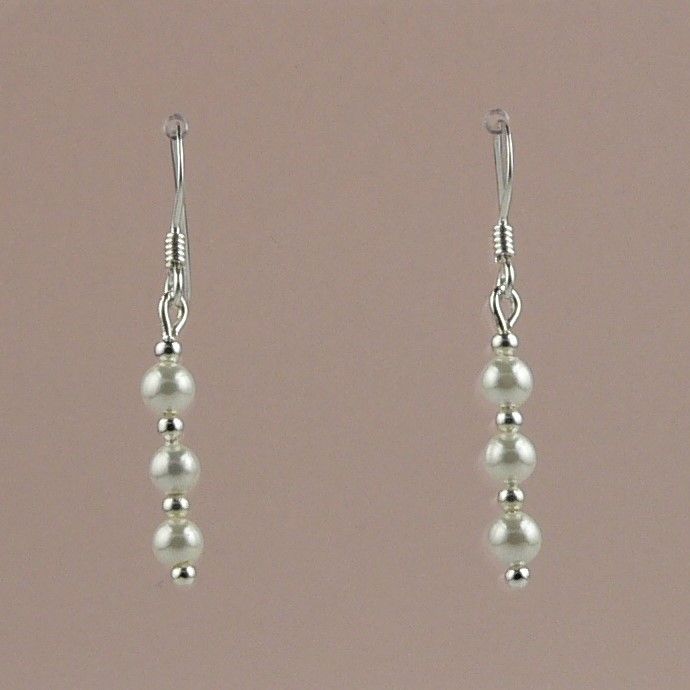 Pair of sterling silver 4mm shell pearl drop earrings, in a gift box  - choice of wires - white