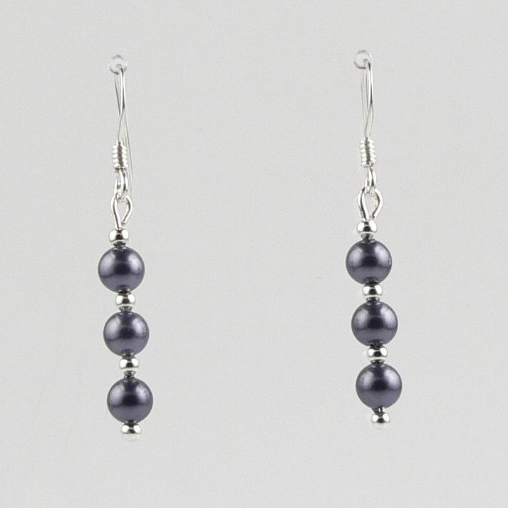 Sterling silver 4mm shell pearl drop earrings, in a gift box  - choice of wires - midnight