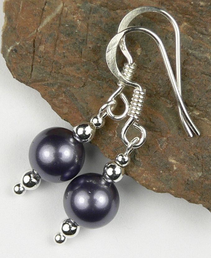 Sterling silver 8mm shell pearl drop earrings, in a gift box  - choice of wires - midnight