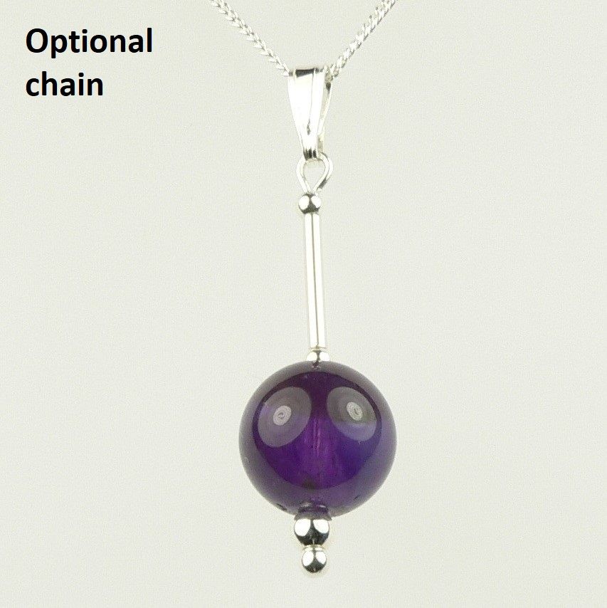 9 different stone options - Sterling silver 10mm (+/-) semi-precious stone pendant, with optional chain, in a gift box (L)