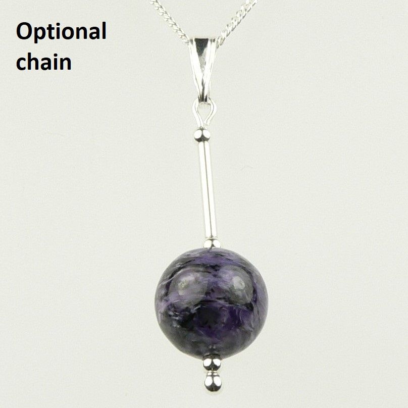 Purple black Charoite semi-precious stone pendant necklace