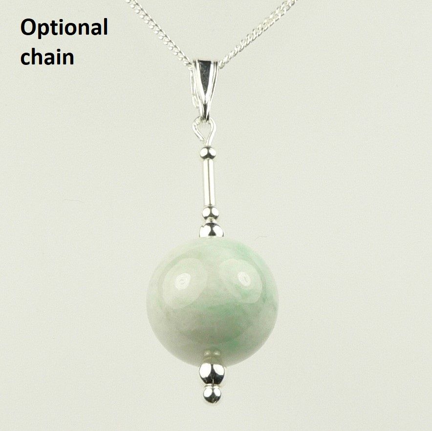 Sterling silver 12mm (+/-) Jadeite semi-precious stone pendant, with optional chain, in a gift box (M)