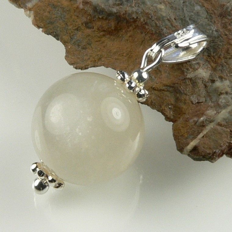 Sterling silver 12mm (+/-) Moonstone semi-precious stone pendant, with optional chain, in a gift box