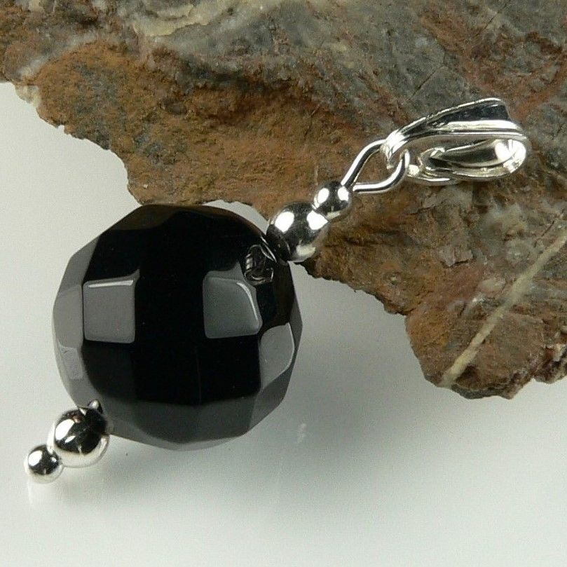 Faceted Black Onyx semi-precious stone pendant necklace