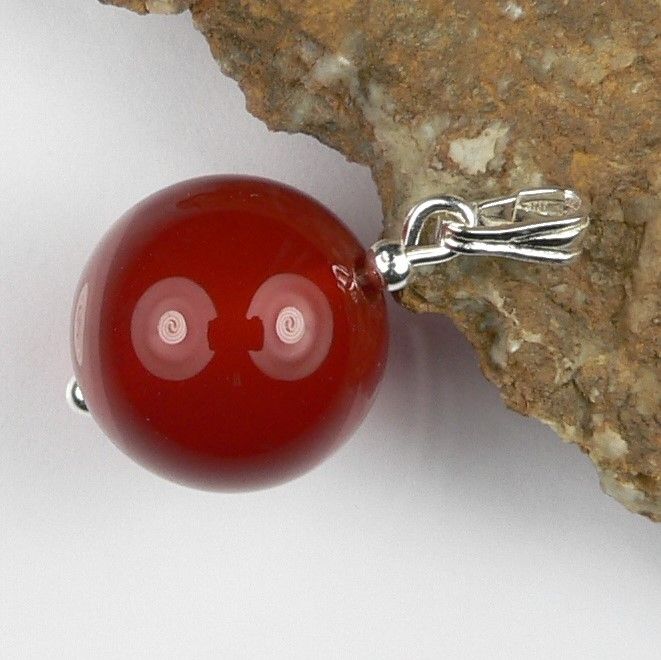 Sterling silver 12mm (+/-) Carnelian semi-precious stone pendant, with optional chain, in a gift box