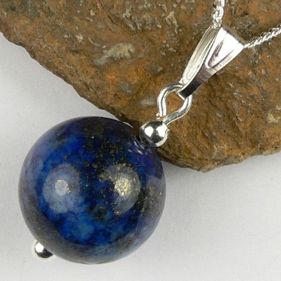 Sterling silver 12mm (+/-) Lapis Lazuli semi-precious stone pendant, with optional chain, in a gift box