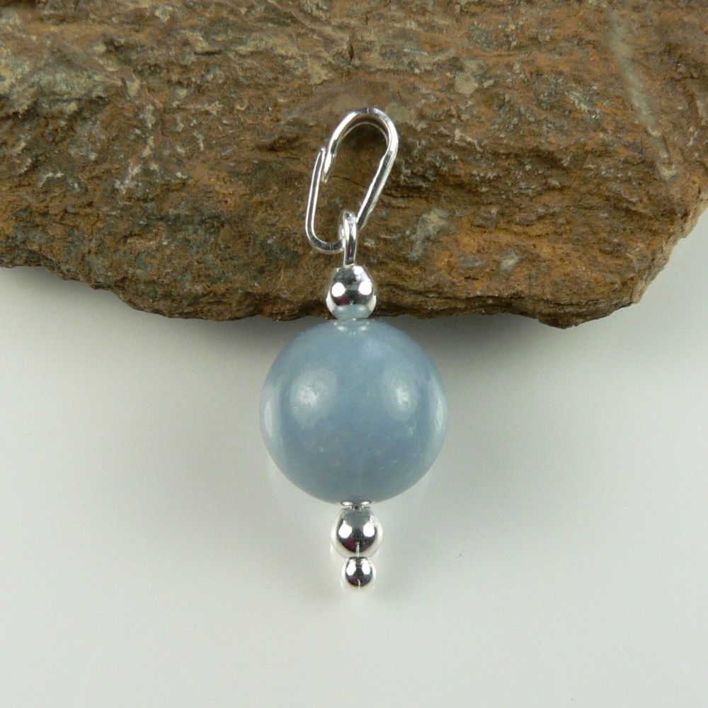 Sterling silver 10mm (+/-) Angelite semi-precious stone pendant, with optional chain, in a gift box