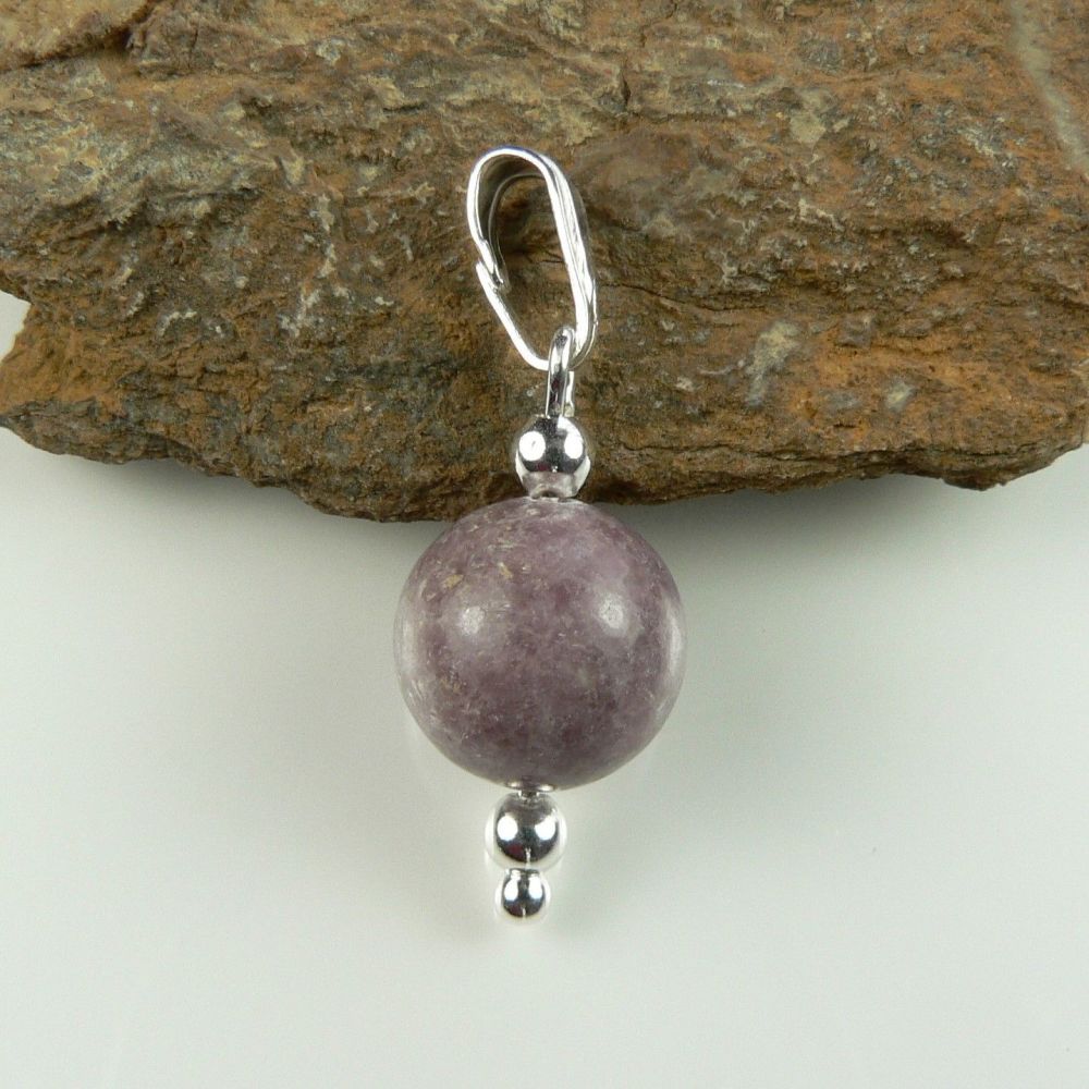 Sterling silver 10mm (+/-) Plum Jade semi-precious stone pendant, with optional chain, in a gift box