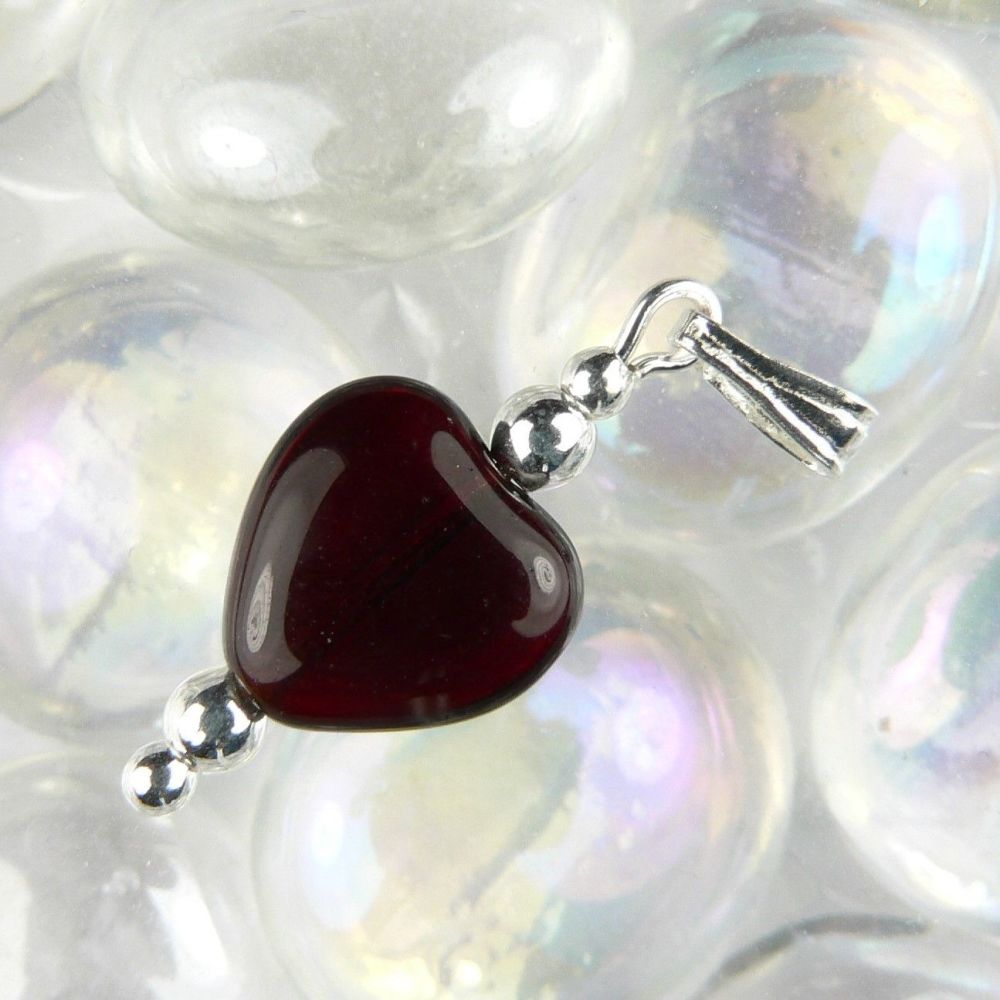 Sterling silver & 10mm dark red Czech glass heart pendant necklace