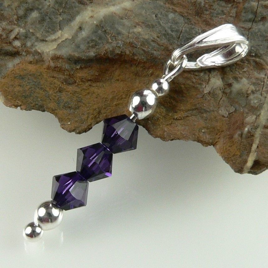 Sterling silver pendant made with 3 Purple Velvet Swarovski crystals