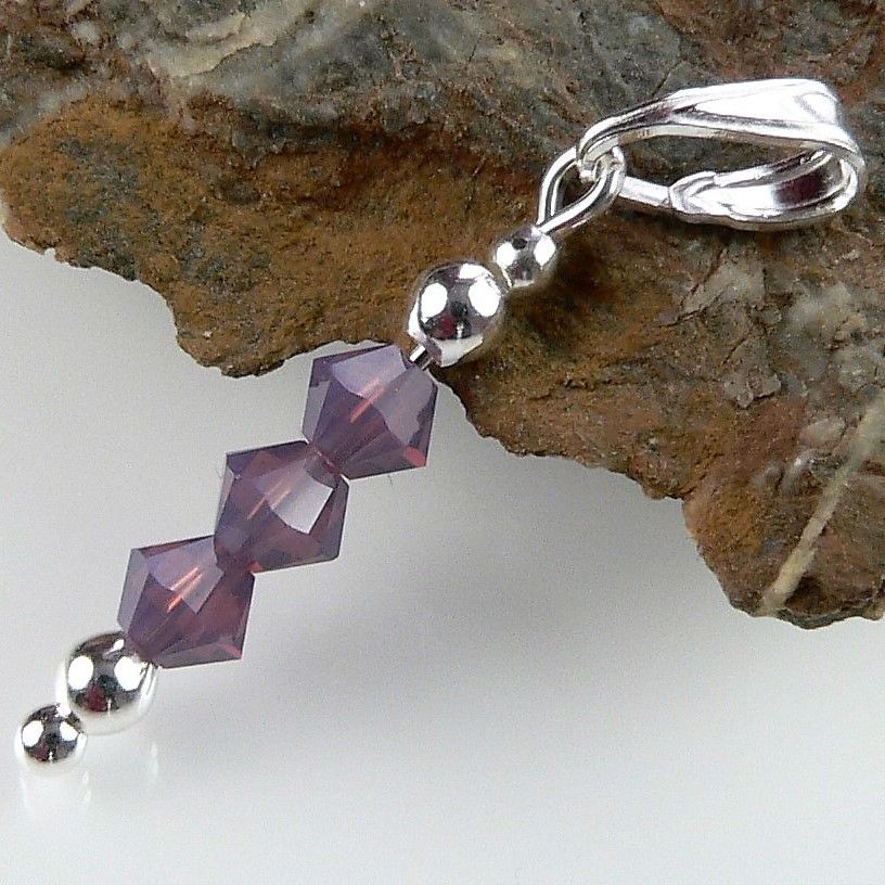 Sterling silver pendant made with 3 Cyclamen Opal Swarovski crystals