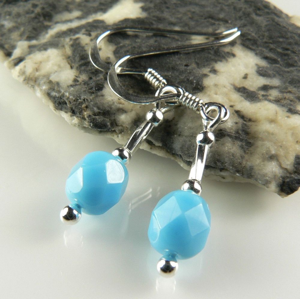 12 colour options - sterling silver fire-polished Czech glass earrings, in a gift box - glass bead 6mm (+/-)