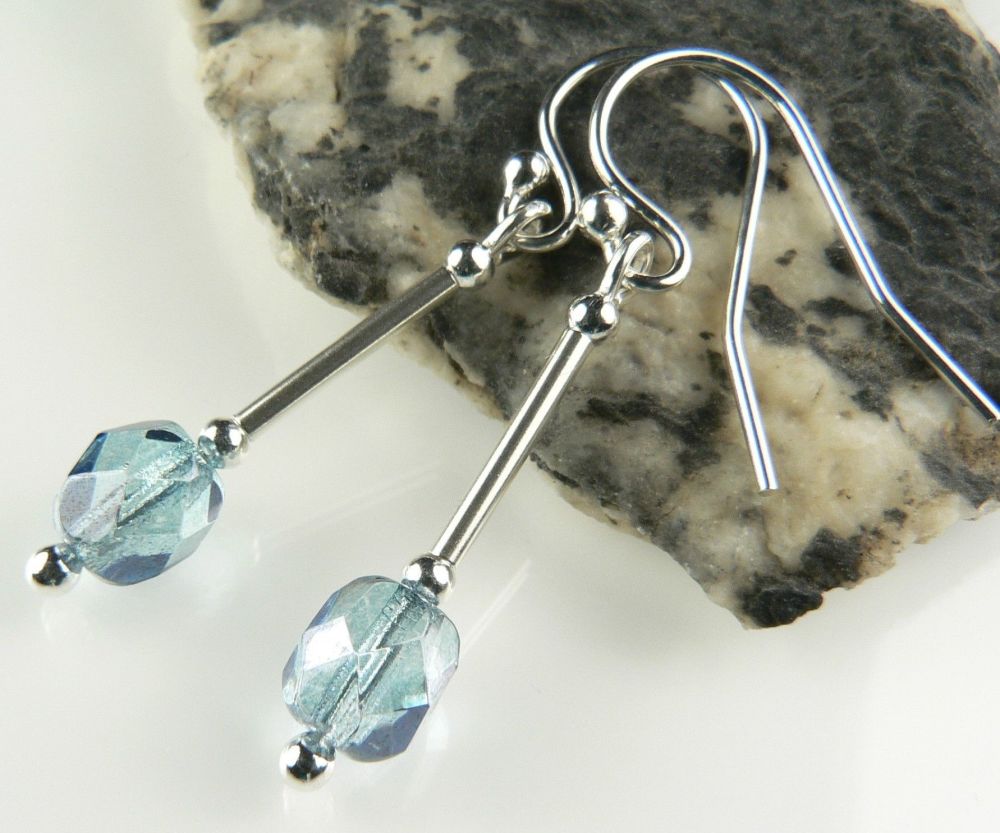 crystal blue lustre fire polished czech glass earrings