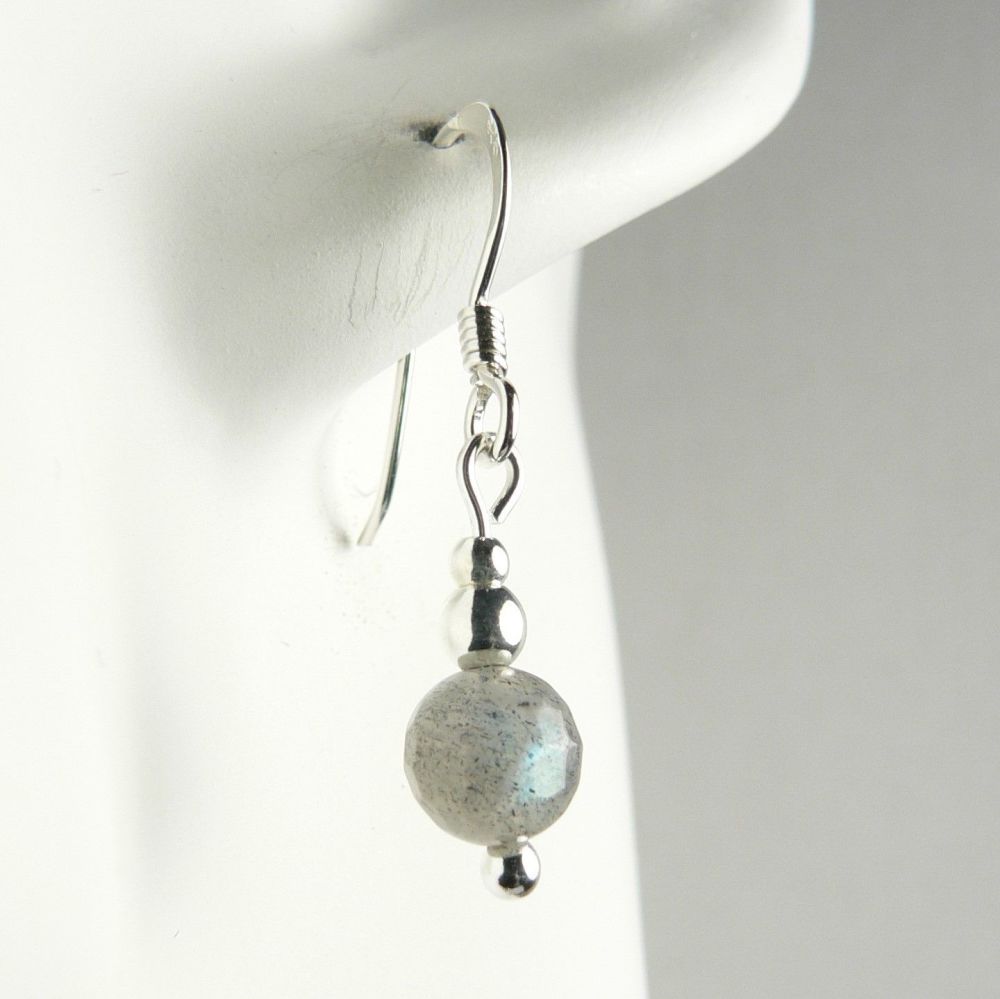 Grey with flashes of blue Labradorite semi-precious stone earrings