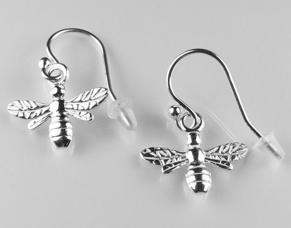 Pair of sterling silver 15mm bee earrings, on french wires, in a gift box