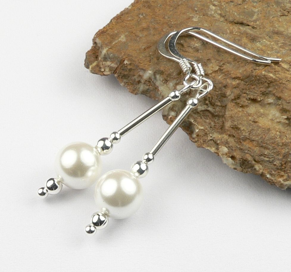 2 colour options - Sterling silver 8mm shell pearl drop earrings, in a gift box - choice of wires