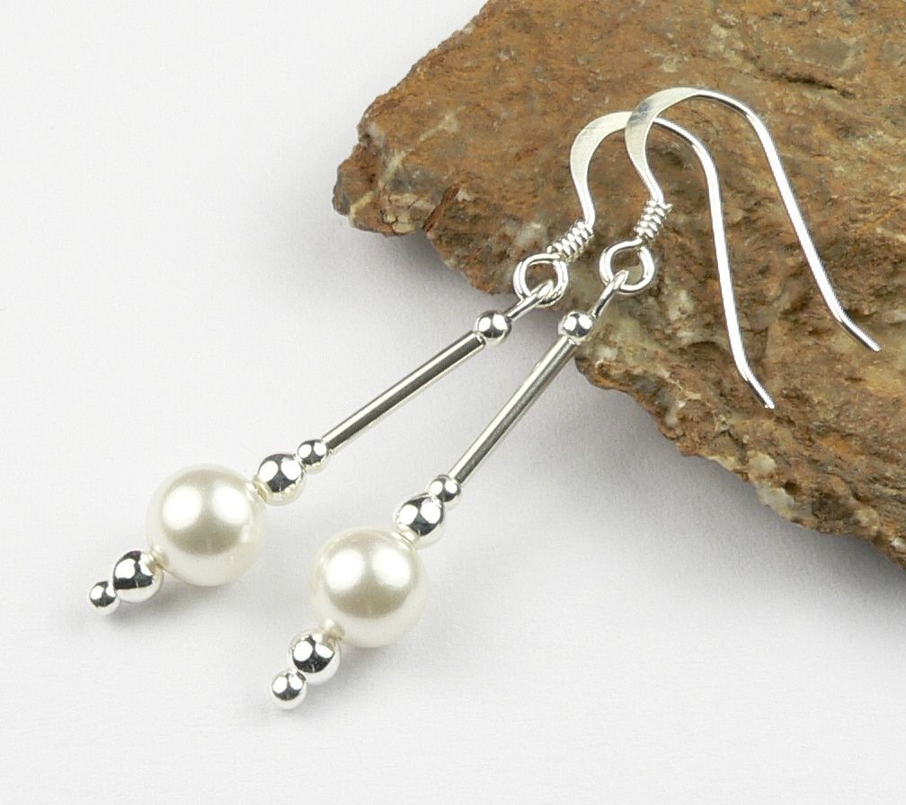 Sterling silver 6mm shell pearl drop earrings, in a gift box