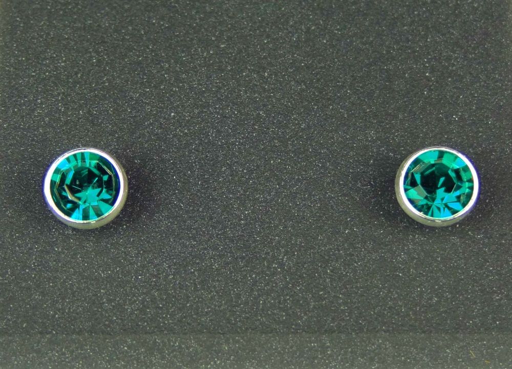 Dainty 4.5mm sterling silver stud earrings made with Swarovski crystals, in a gift box (Emerald coloured/May birthstone)