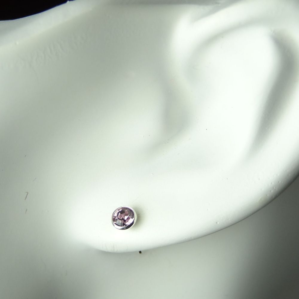 Dainty 4.5mm sterling silver stud earrings made with Swarovski crystals, in a gift box (Alexandrite coloured/June birthstone)