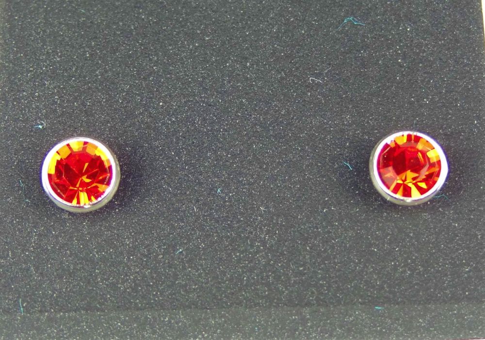 Dainty 4.5mm sterling silver stud earrings made with Swarovski crystals, in a gift box (Ruby coloured/July birthstone)
