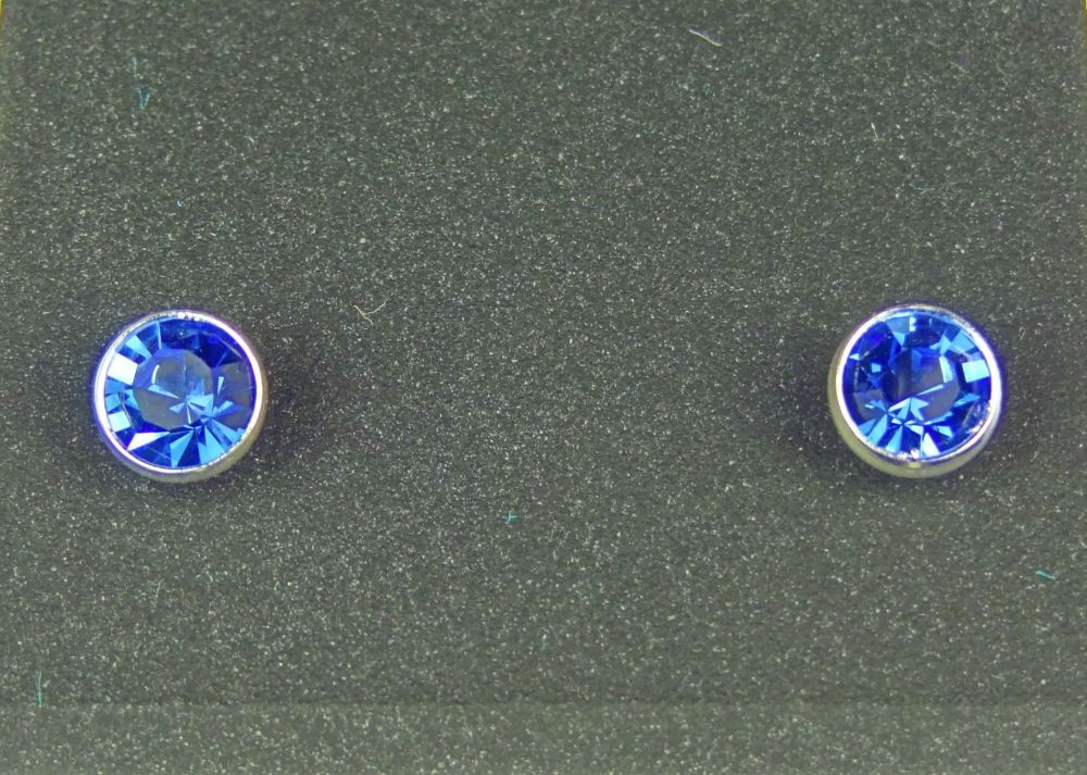 Dainty 4.5mm sterling silver stud earrings made with Swarovski crystals, in a gift box (Sapphire coloured/September birthstone)