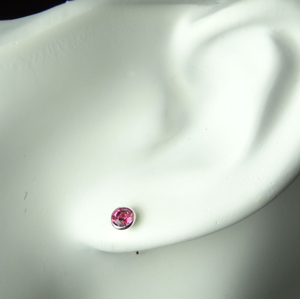 Dainty 4.5mm sterling silver stud earrings made with Swarovski crystals, in a gift box (Tourmaline coloured/October birthstone)