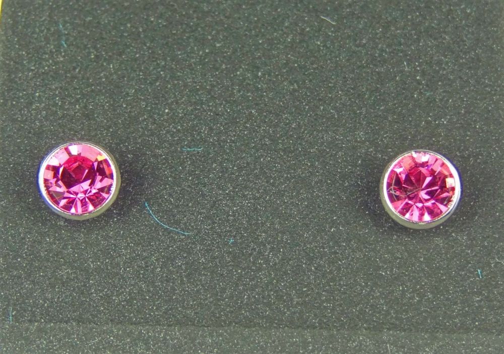 Dainty 4.5mm sterling silver stud earrings made with Swarovski crystals, in a gift box (Tourmaline coloured/October birthstone)