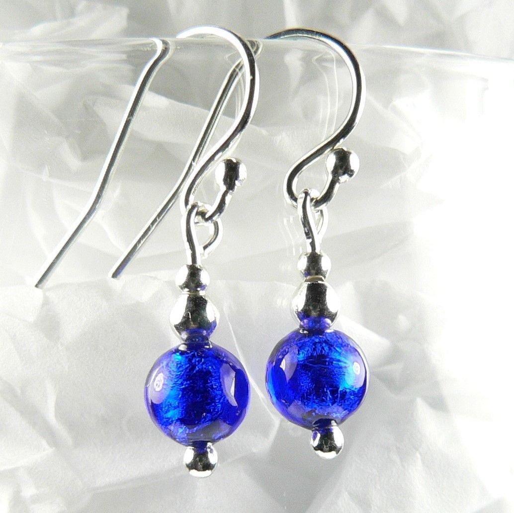 3 colour options - sterling silver 6mm (+/-) Murano glass drop earrings in a gift box (blue, pale purple, ruby red)