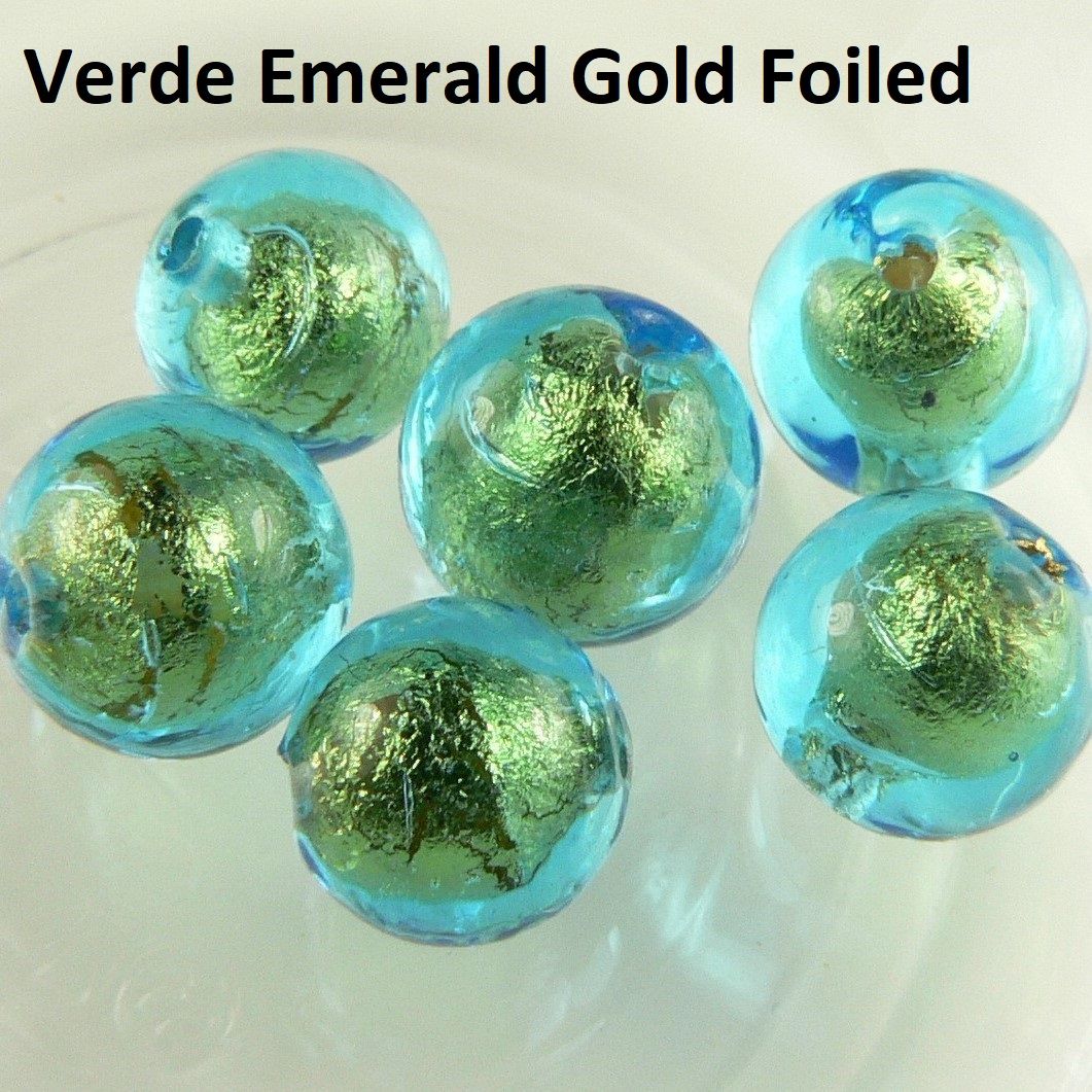Sterling silver 6mm (+/-) Murano glass drop earrings in a gift box - Verde Emerald Gold Foiled