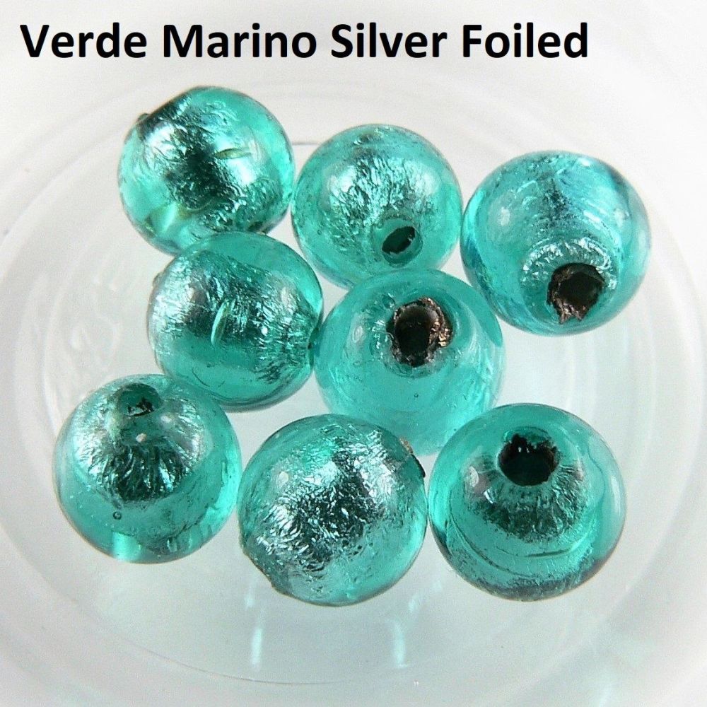 Sterling silver 6mm (+/-) Murano glass drop earrings in a gift box - Verde Marino Silver Foiled