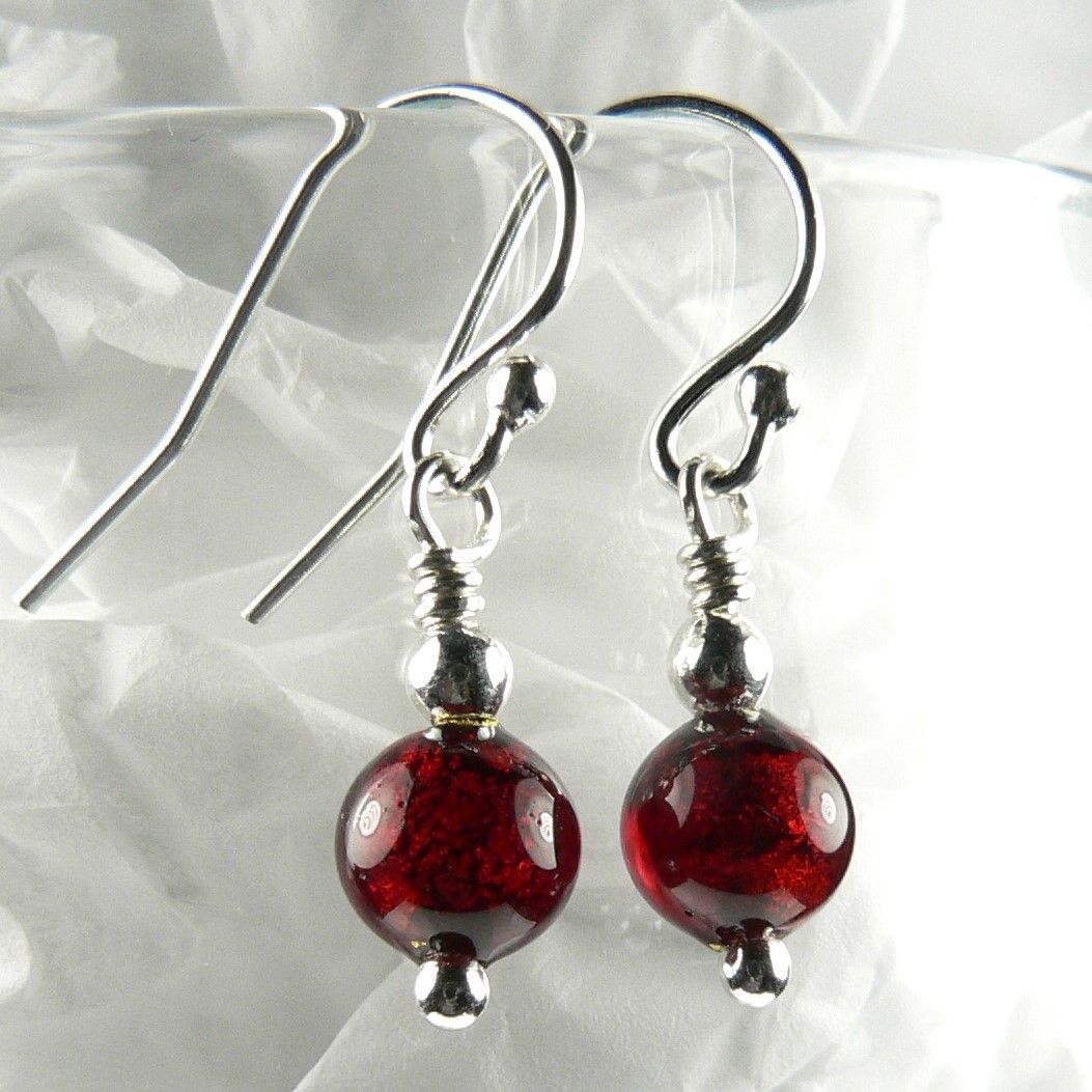 2 colour options - sterling silver 6mm (+/-) Murano glass drop earrings in a gift box