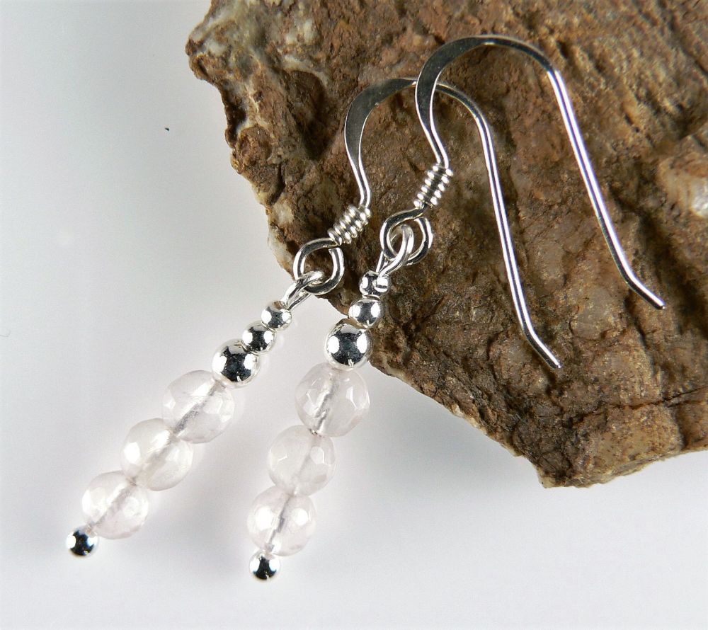 Sterling silver & 4mm (+/-) faceted pale pink Rose Quartz earrings