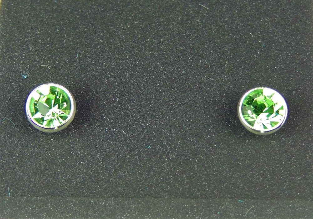Dainty 4.5mm sterling silver stud earrings made with Swarovski crystals, in a gift box (Peridot coloured/August birthstone)