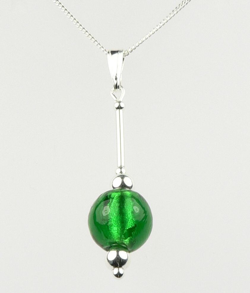 2 colours - Sterling silver 10mm (+/-) silver-foil glass ball pendant, with/without a chain, in a gift box