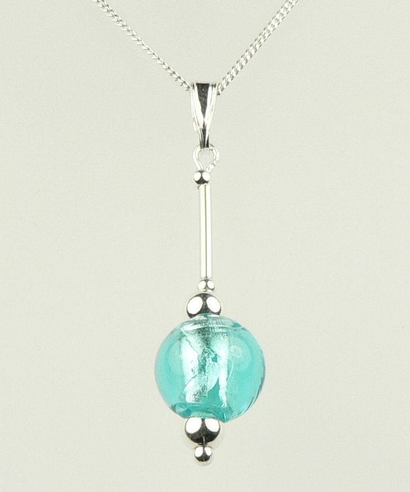 2 colours - Sterling silver 10mm (+/-) silver-foil glass ball pendant, with/without a chain, in a gift box