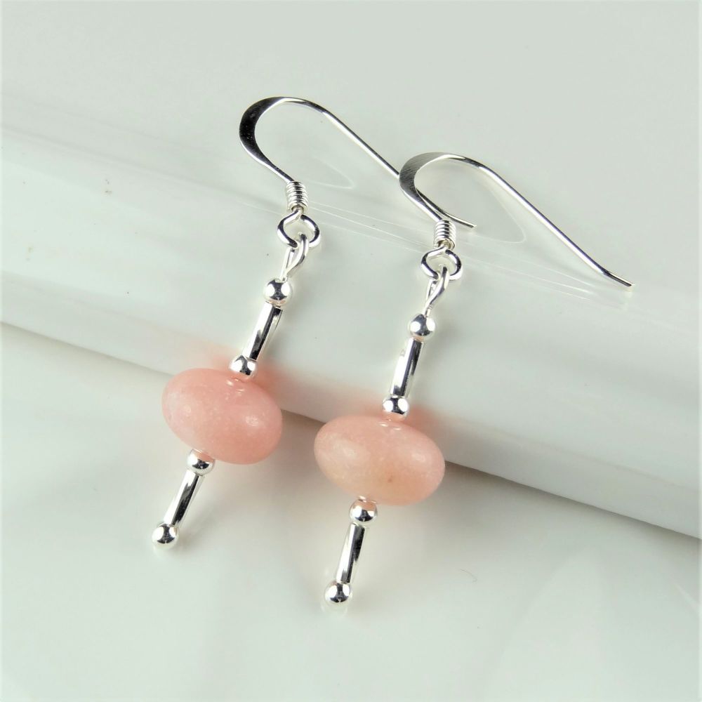 AA grade Pink Opal semi-precious stone & sterling silver drop earrings, in a gift box (twists)