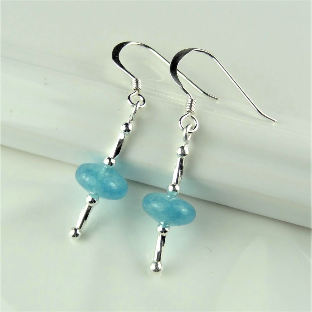 Blue Sponge Quartz (dyed) semi-precious stone & sterling silver drop earrings, in a gift box (twists)