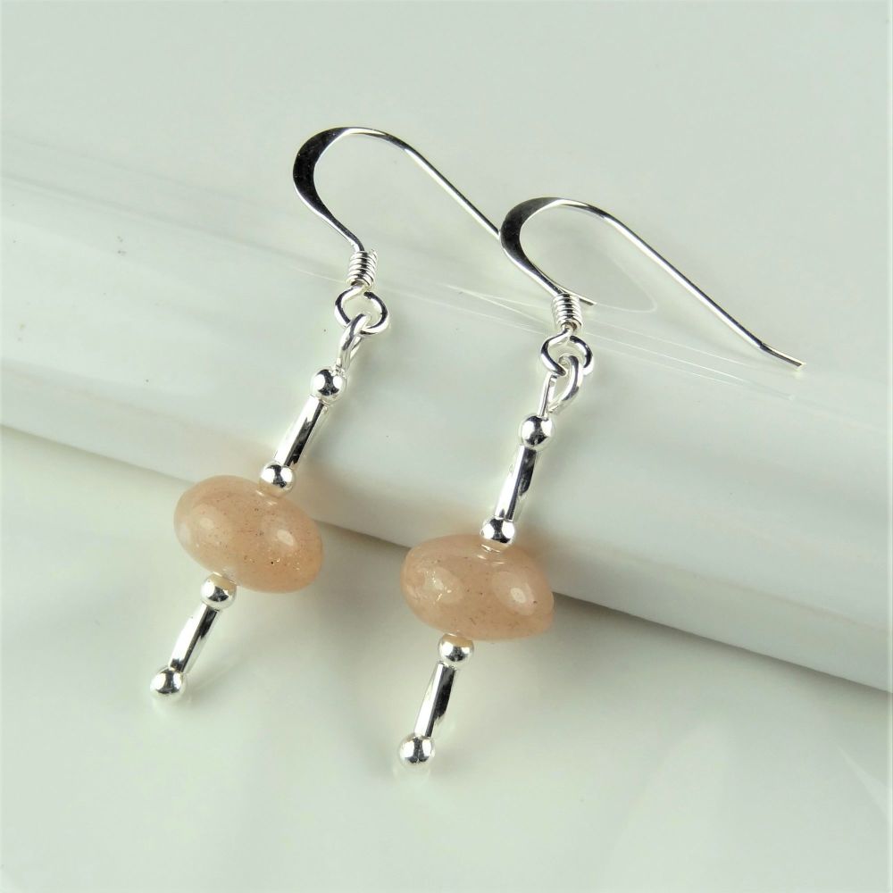 Sunstone semi-precious stone & sterling silver drop earrings, in a gift box (twists)