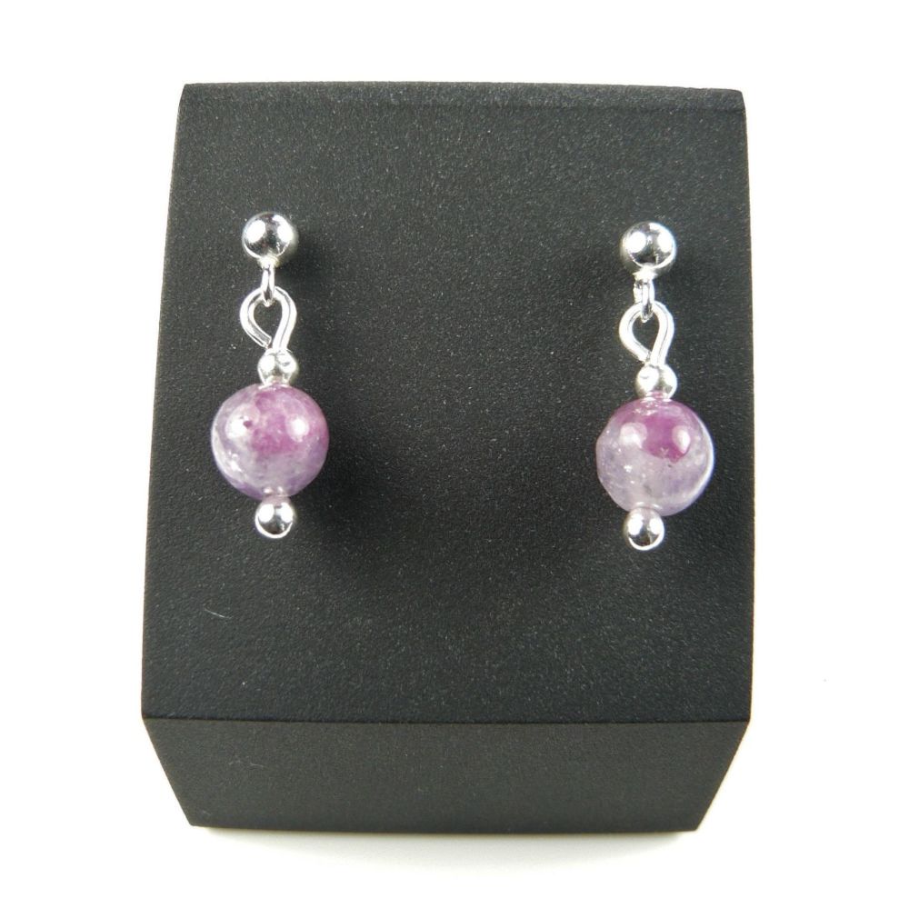 Sterling silver & 6mm (+/-) pinky-mauve Tourmaline A-Grade semi-precious stone drop earrings, in a gift box (8883)