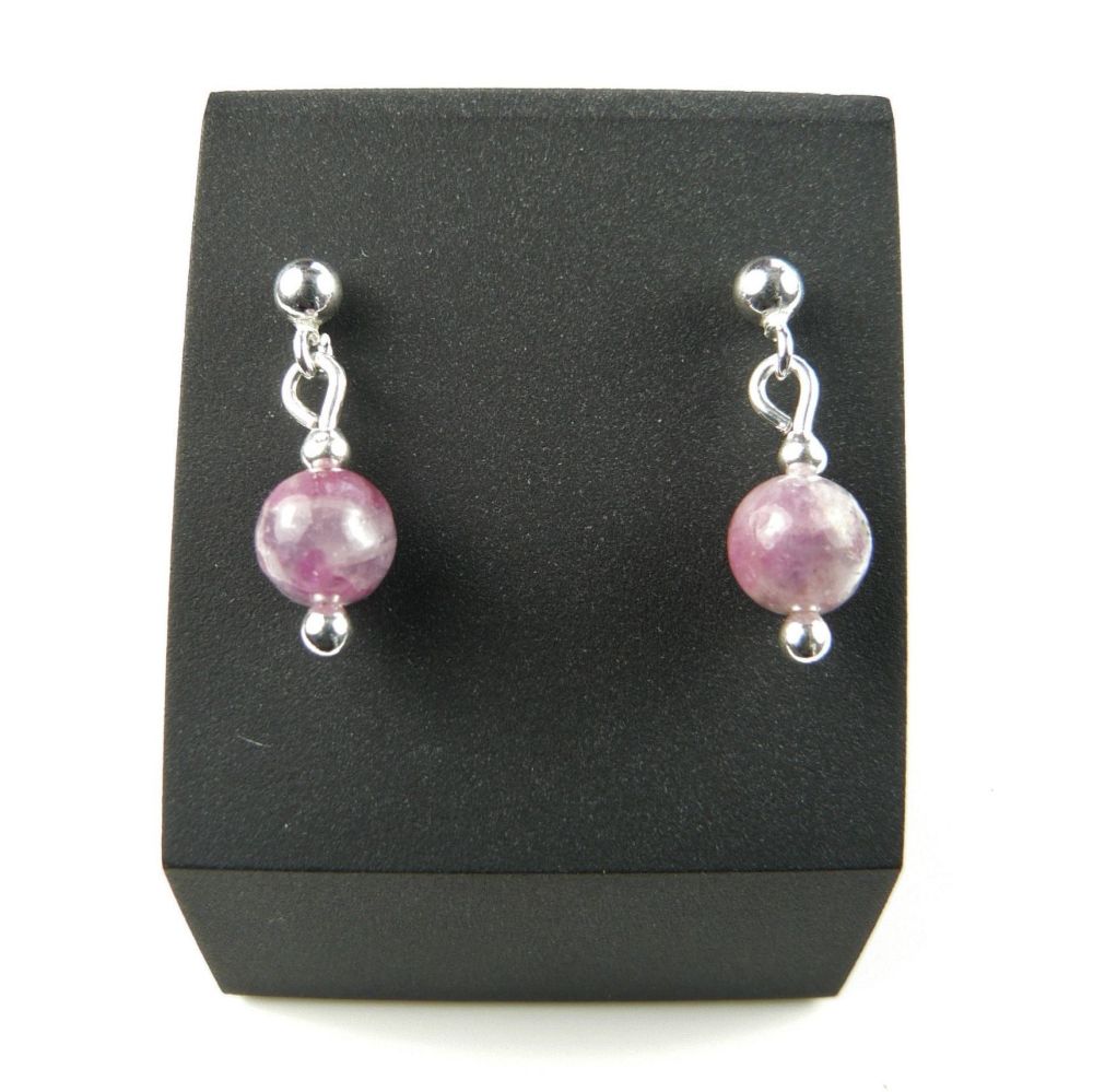 Sterling silver & 6mm (+/-) pinky-mauve Tourmaline A-Grade semi-precious stone drop earrings, in a gift box (9033)