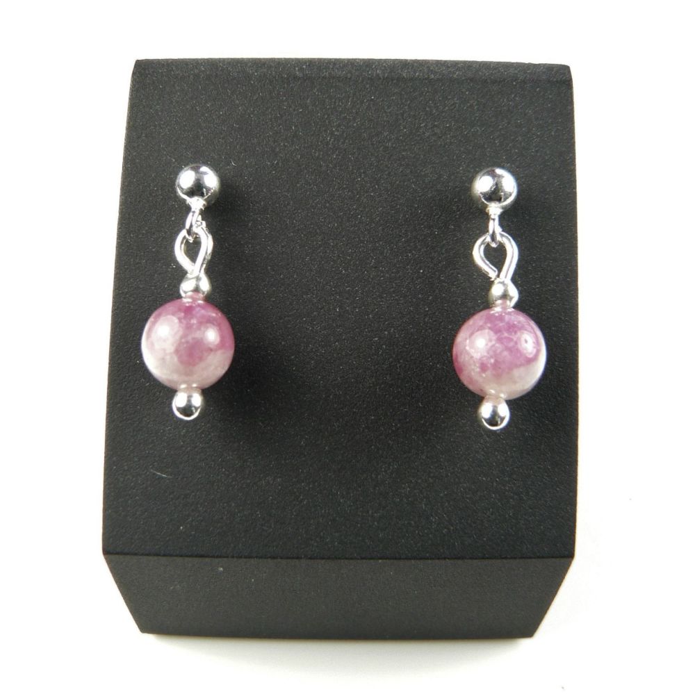 Sterling silver & 6mm (+/-) pinky-mauve Tourmaline A-Grade semi-precious stone drop earrings, in a gift box (9113)