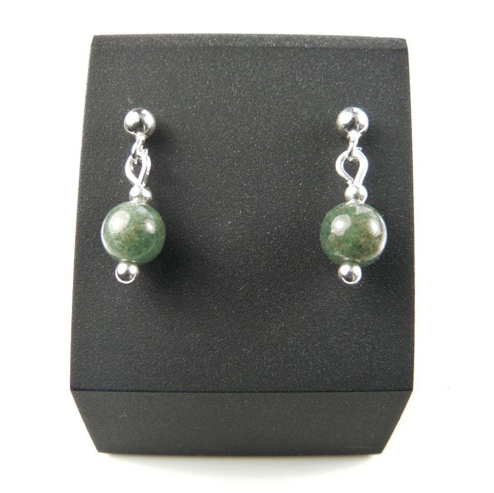 Sterling silver & 6mm (+/-) green Tourmaline A-Grade semi-precious stone drop earrings, in a gift box (9091)