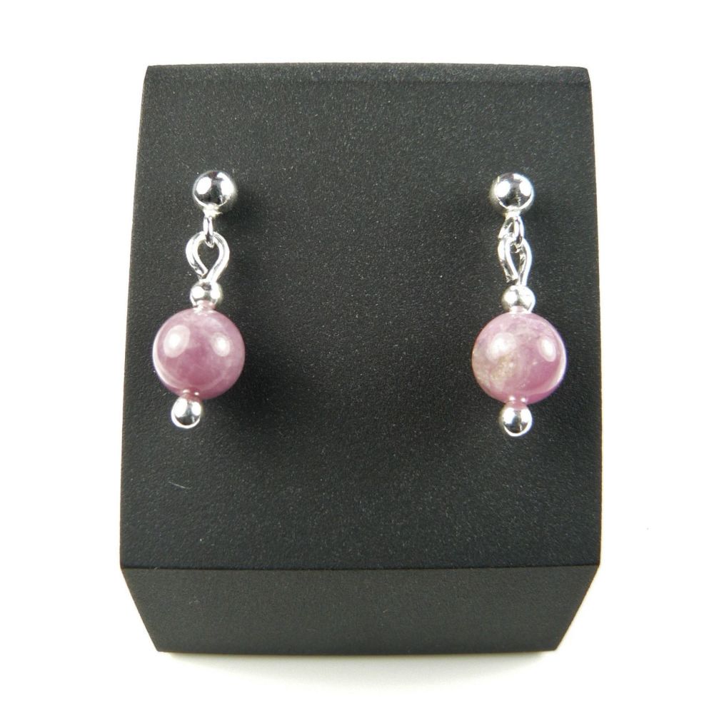 Sterling silver & 6mm (+/-) pinky-mauve Tourmaline A-Grade semi-precious stone drop earrings, in a gift box (9020)