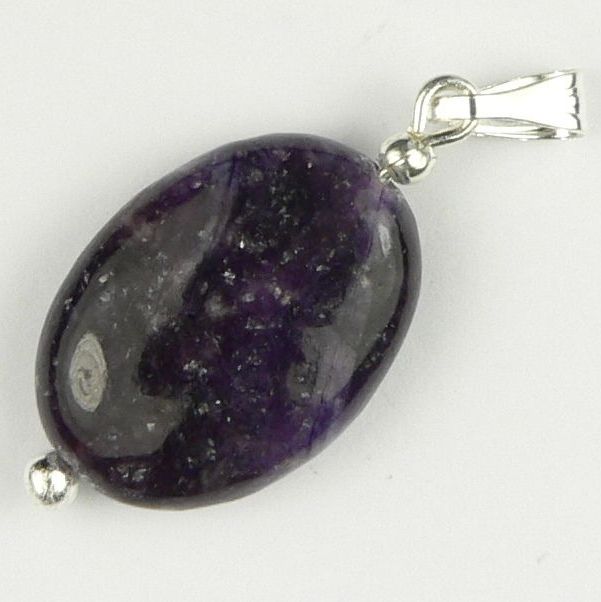 Sterling silver 13x18mm (+/-) oval Lepidolite semi-precious stone pendant, with optional chain or leather cord, in a gift box
