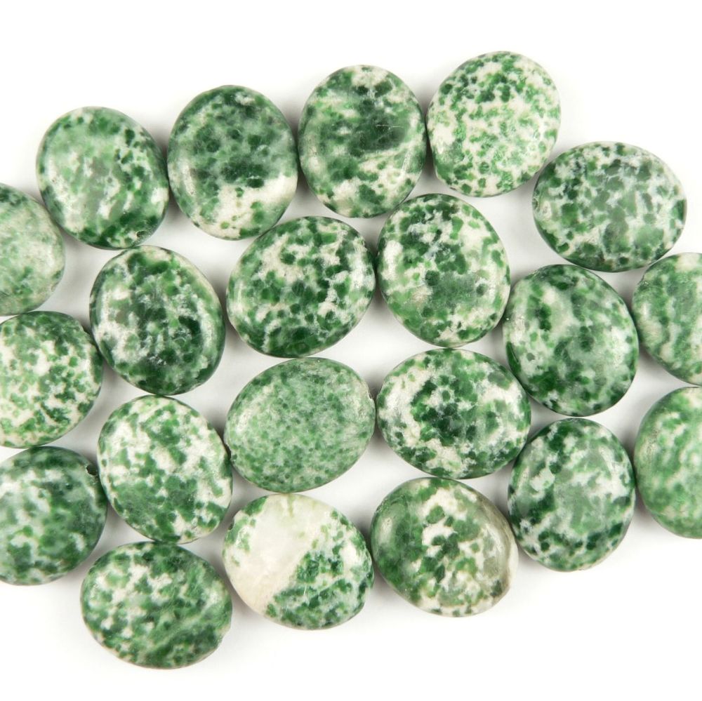 Sterling silver 15x18mm (+/-) oval Green Spot semi-precious stone pendant, with optional chain or leather cord, in a gift box
