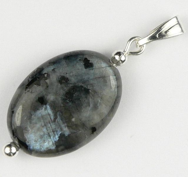 Sterling silver 13x18mm (+/-) oval Larvikite semi-precious stone pendant, with optional chain or leather cord, in a gift box