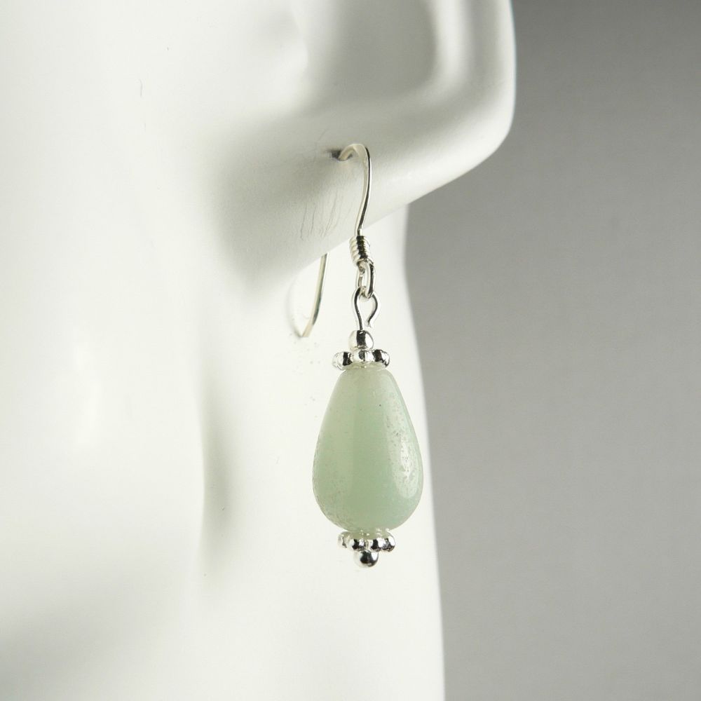 Sterling silver 12x8mm (+/-) Amazonite semi-precious stone drop earrings, in a gift box