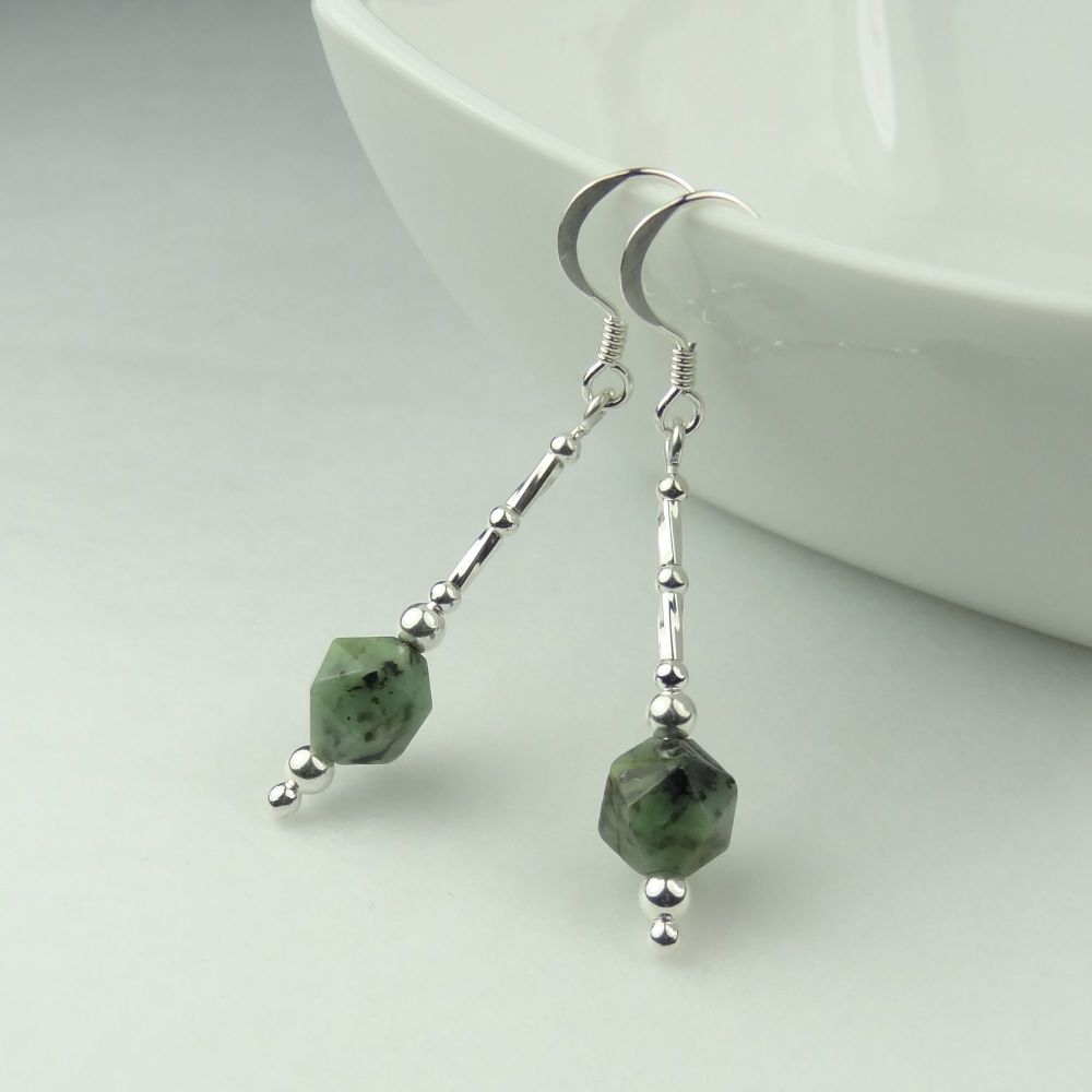 African Turquoise semi-precious stone & sterling silver drop earrings, in a gift box (star cut/twists) - 7mm (+/-) stones