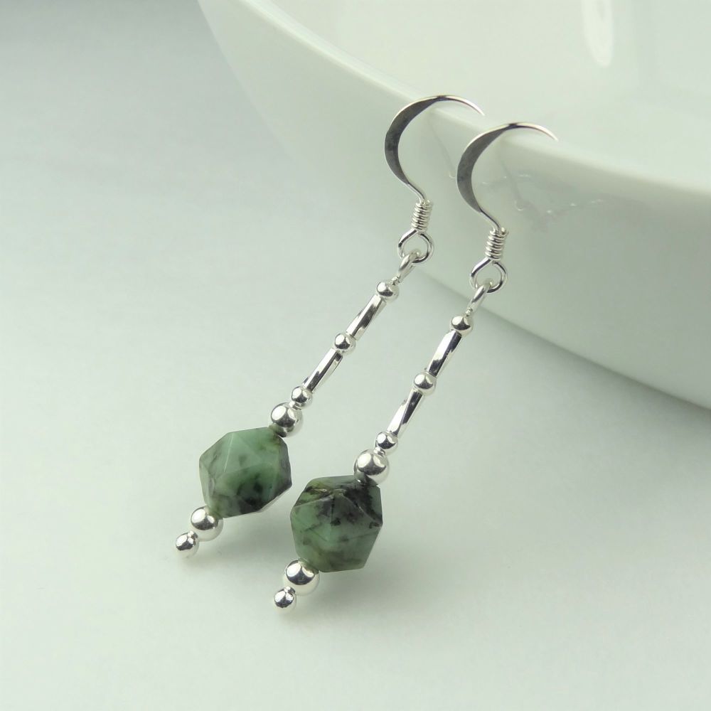 African Turquoise semi-precious stone & sterling silver drop earrings, in a gift box (star cut/twists) - 7mm (+/-) stones